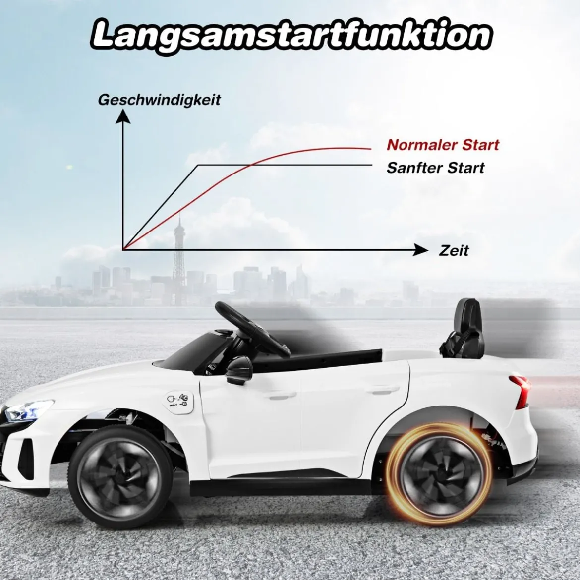 Audi RS Kinder Elektroauto mit 2,4 G Fernbedienung mit Musik und Scheinwerfer Weiß