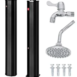 Außendusche 35 L Garten Solardusche Pooldusche mit zwei Wasserhähne 220 cm Schwarz kein Stromanschluss