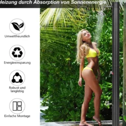Außendusche 35 L Garten Solardusche Pooldusche mit zwei Wasserhähne 220 cm Schwarz kein Stromanschluss