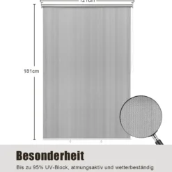 Außenjalousie mit UV-Schutz Abdunkelungsrollo Outdoor Rolljalousie Sonnenschutzrollo 121x181 cm Grau
