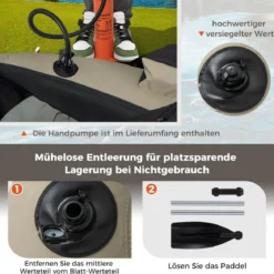 Aufbelasbares Schlauchboot Angelboot mit Verstellbarer Rückenlehne 135 x 109 x 54 cm Tarnung/Beige/Grau/Grün