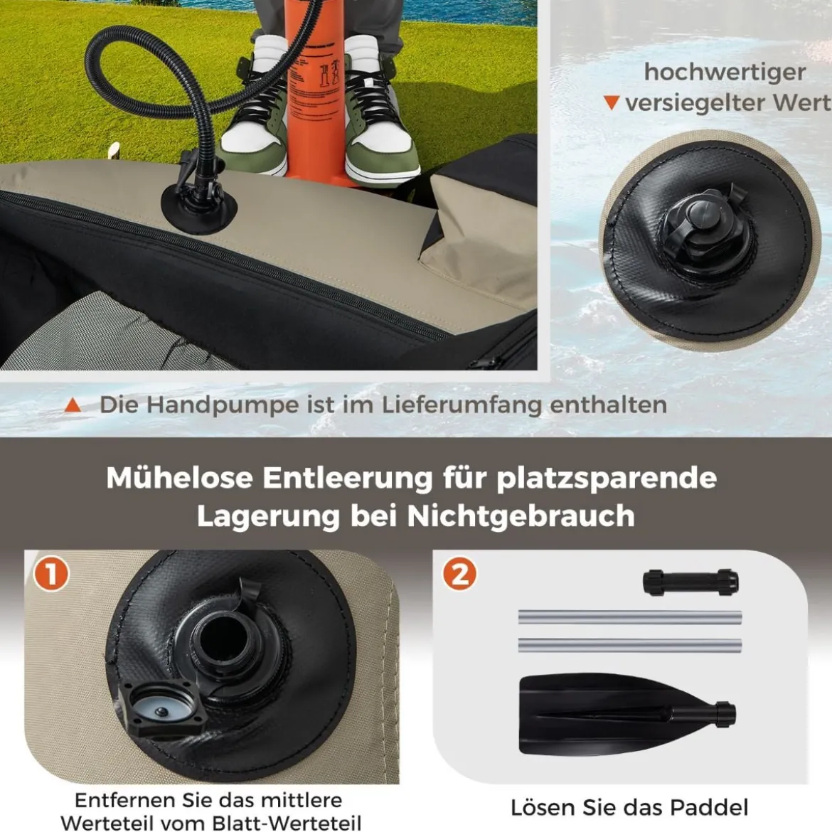 Aufbelasbares Schlauchboot Angelboot mit Verstellbarer Rückenlehne 135 x 109 x 54 cm Tarnung/Beige/Grau/Grün