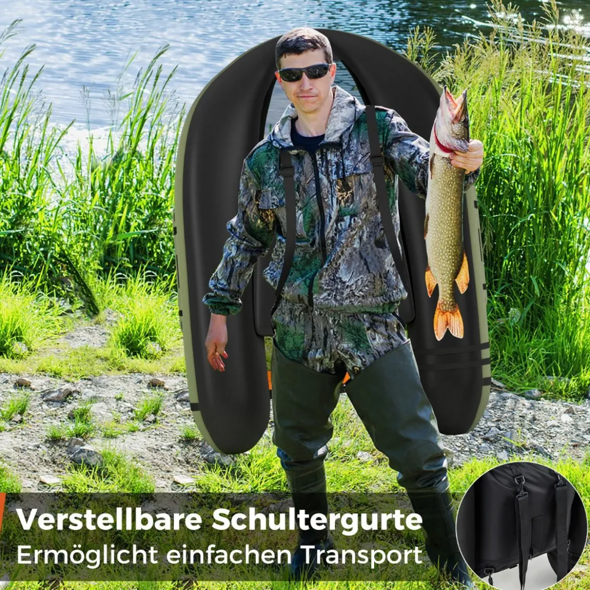 Aufbelasbares Schlauchboot Angelboot mit Verstellbarer Rückenlehne 135 x 109 x 54 cm Tarnung/Beige/Grau/Grün