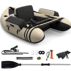 Aufbelasbares Schlauchboot Angelboot mit Verstellbarer Rückenlehne 135 x 109 x 54 cm Tarnung/Beige/Grau/Grün