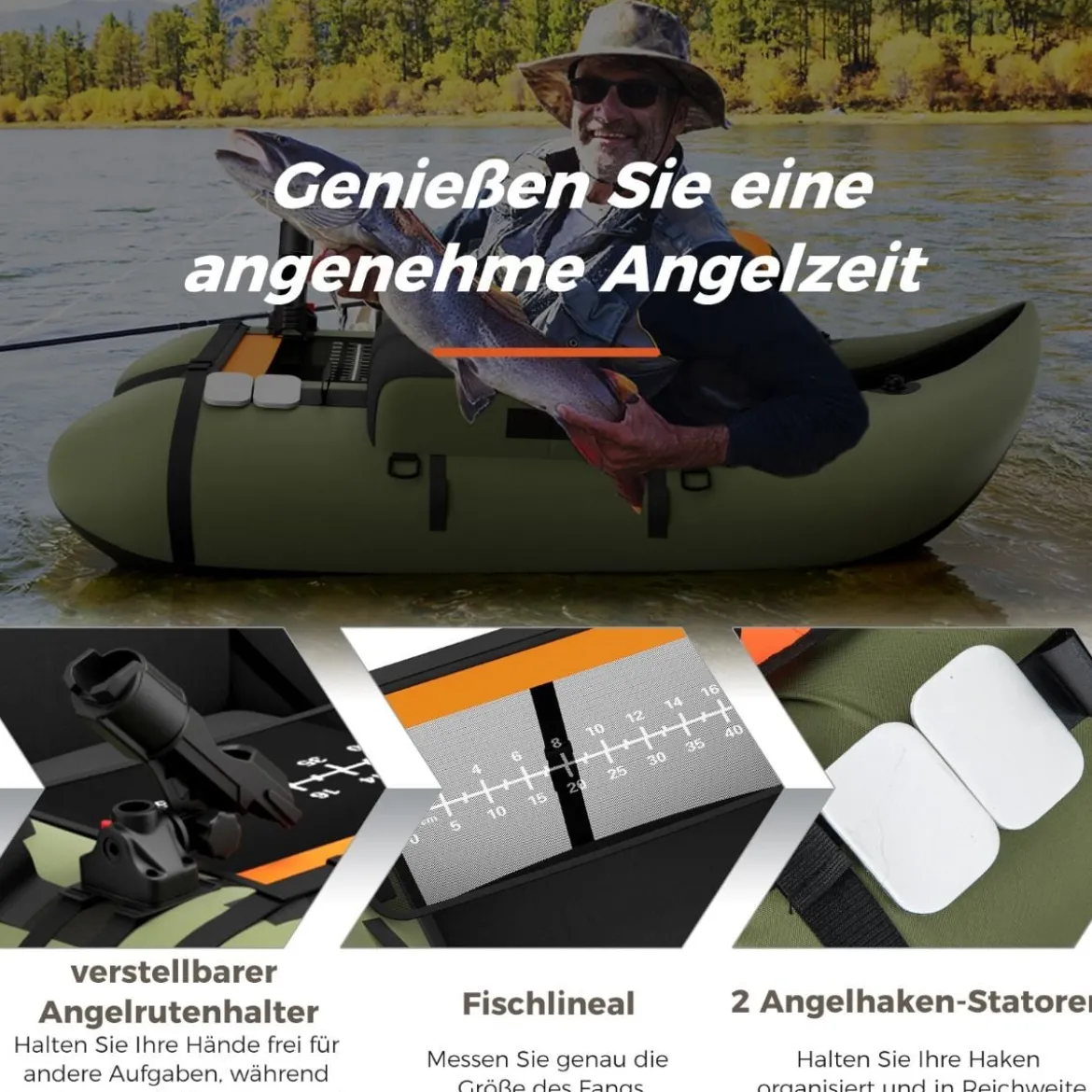 Aufbelasbares Schlauchboot Angelboot mit Verstellbarer Rückenlehne 135 x 109 x 54 cm Tarnung/Beige/Grau/Grün