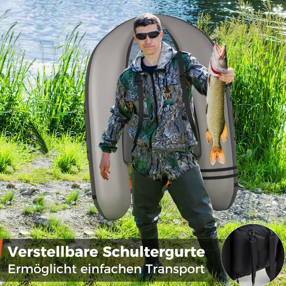 Aufbelasbares Schlauchboot Angelboot mit Verstellbarer Rückenlehne 135 x 109 x 54 cm Tarnung/Beige/Grau/Grün