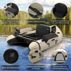Aufbelasbares Schlauchboot Angelboot mit Verstellbarer Rückenlehne 135 x 109 x 54 cm Tarnung/Beige/Grau/Grün