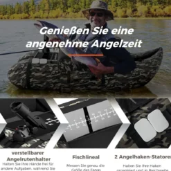 Aufbelasbares Schlauchboot Angelboot mit Verstellbarer Rückenlehne 135 x 109 x 54 cm Tarnung/Beige/Grau/Grün