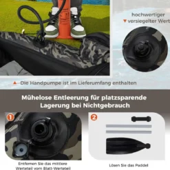 Aufbelasbares Schlauchboot Angelboot mit Verstellbarer Rückenlehne 135 x 109 x 54 cm Tarnung/Beige/Grau/Grün