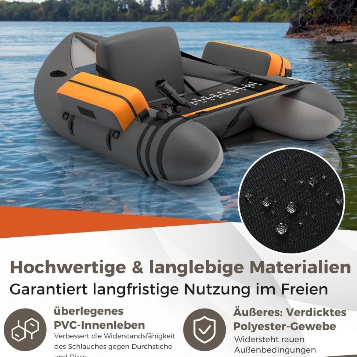 Aufbelasbares Schlauchboot Angelboot mit Verstellbarer Rückenlehne 135 x 109 x 54 cm Tarnung/Beige/Grau/Grün