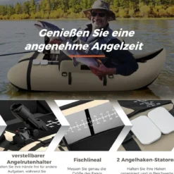 Aufbelasbares Schlauchboot Angelboot mit Verstellbarer Rückenlehne 135 x 109 x 54 cm Tarnung/Beige/Grau/Grün