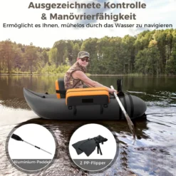 Aufbelasbares Schlauchboot Angelboot mit Verstellbarer Rückenlehne 135 x 109 x 54 cm Tarnung/Beige/Grau/Grün