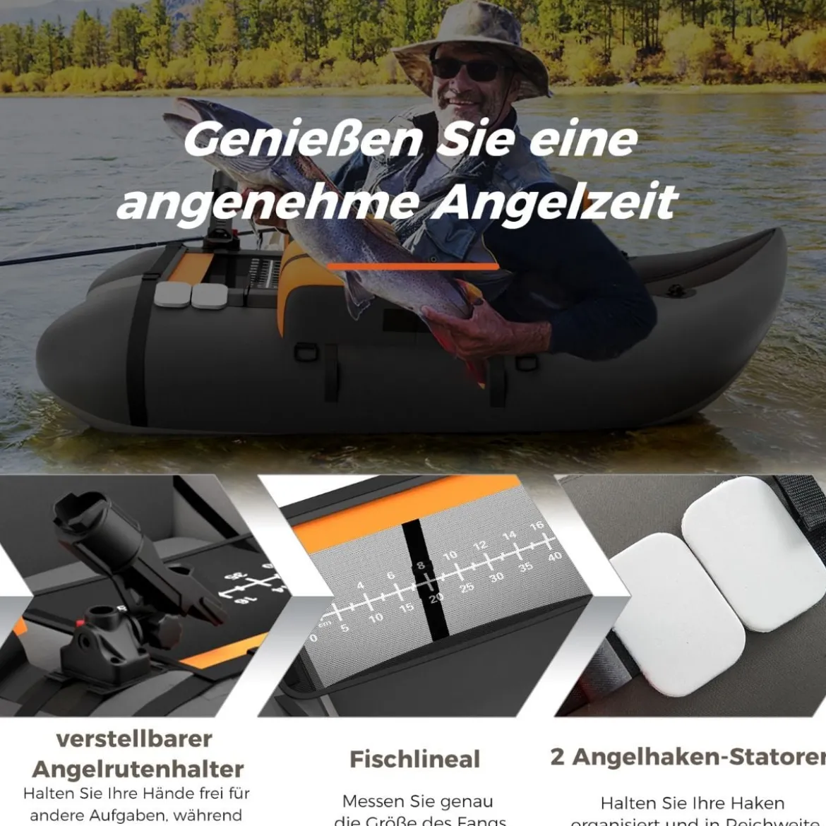 Aufbelasbares Schlauchboot Angelboot mit Verstellbarer Rückenlehne 135 x 109 x 54 cm Tarnung/Beige/Grau/Grün
