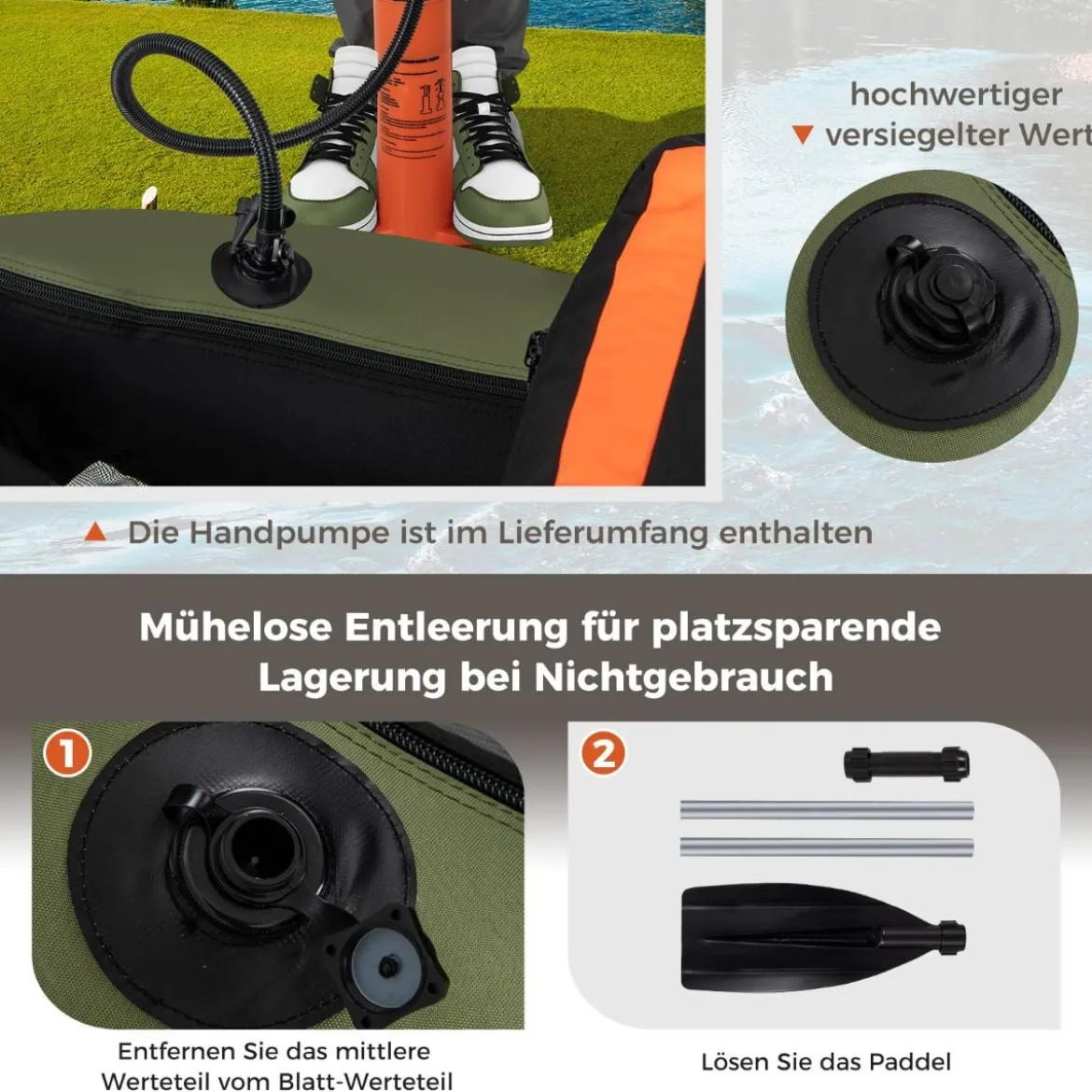 Aufbelasbares Schlauchboot Angelboot mit Verstellbarer Rückenlehne 135 x 109 x 54 cm Tarnung/Beige/Grau/Grün