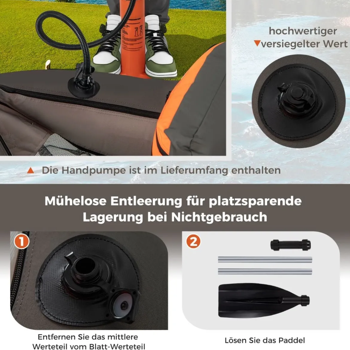 Aufbelasbares Schlauchboot Angelboot mit Verstellbarer Rückenlehne 135 x 109 x 54 cm Tarnung/Beige/Grau/Grün