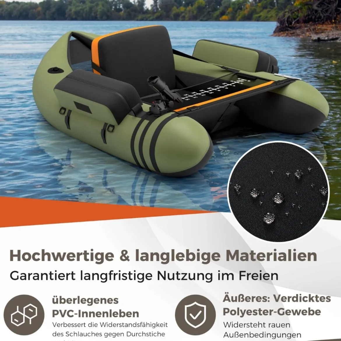 Aufbelasbares Schlauchboot Angelboot mit Verstellbarer Rückenlehne 135 x 109 x 54 cm Tarnung/Beige/Grau/Grün