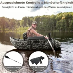 Aufbelasbares Schlauchboot Angelboot mit Verstellbarer Rückenlehne 135 x 109 x 54 cm Tarnung/Beige/Grau/Grün