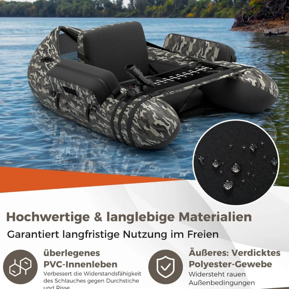 Aufbelasbares Schlauchboot Angelboot mit Verstellbarer Rückenlehne 135 x 109 x 54 cm Tarnung/Beige/Grau/Grün
