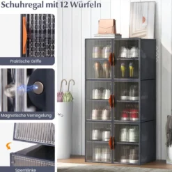 12 Aufbewahrungsbehälter aus Kunststoff mit Deckel Stapelbare & Durchsichtige PP Lagerkästen