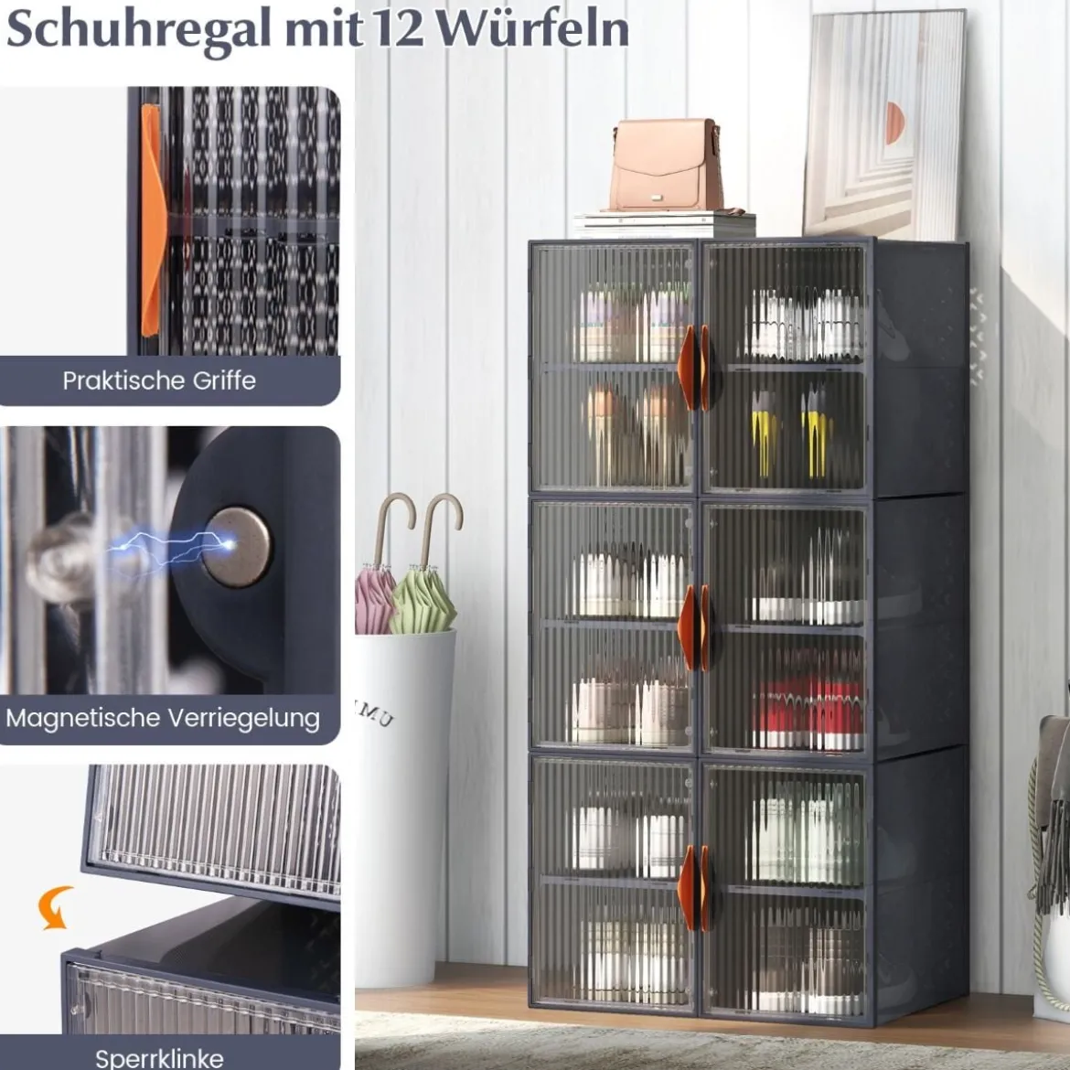12 Aufbewahrungsbehälter aus Kunststoff mit Deckel Stapelbare & Durchsichtige PP Lagerkästen