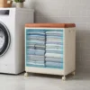 Aufbewahrungsbox für Kleidung mit Deckel und Rollen 122 L rollbarer Wäschekorb Orange