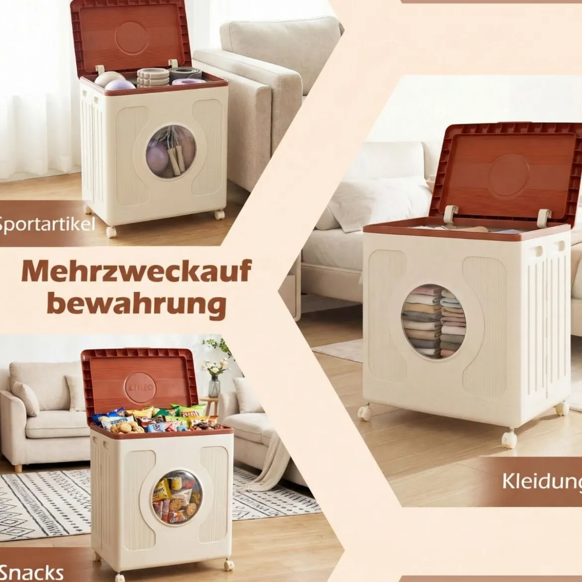 Aufbewahrungsbox für Kleidung mit Deckel und Rollen 122 L rollbarer Wäschekorb Orange
