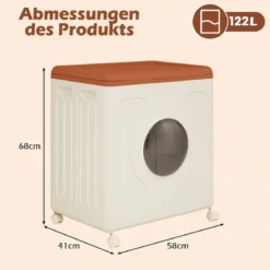Aufbewahrungsbox für Kleidung mit Deckel und Rollen 122 L rollbarer Wäschekorb Orange