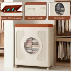 Aufbewahrungsbox für Kleidung mit Deckel und Rollen 122 L rollbarer Wäschekorb Orange