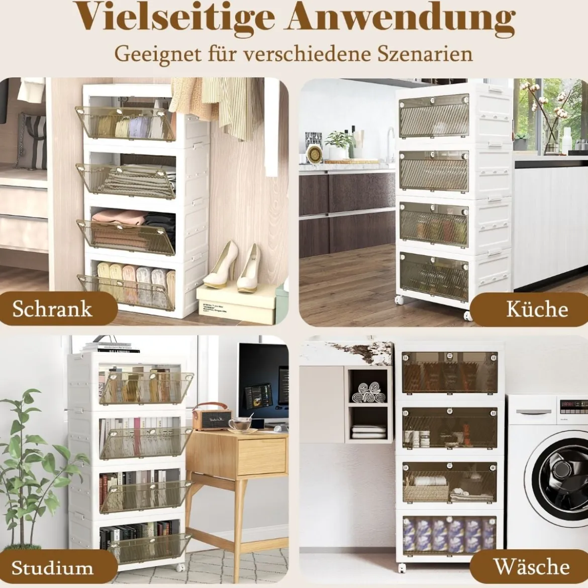 Aufbewahrungsbox mit Deckel Stapelboxen faltbar Aufbewahrungsbehälter mit Zweiweg-Türen 3/4-stufig
