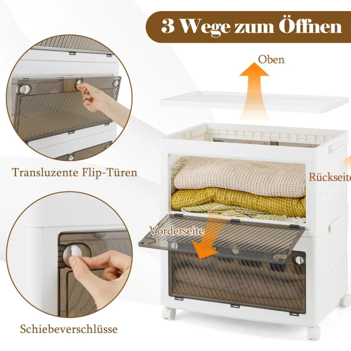 Aufbewahrungsbox mit Deckel Stapelboxen faltbar Aufbewahrungsbehälter mit Zweiweg-Türen 3/4-stufig