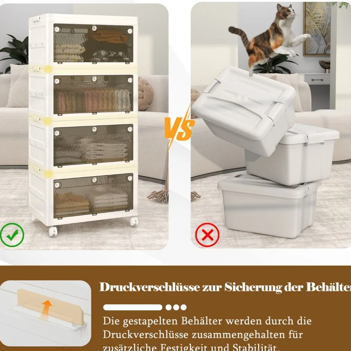 Aufbewahrungsbox mit Deckel Stapelboxen faltbar Aufbewahrungsbehälter mit Zweiweg-Türen 3/4-stufig