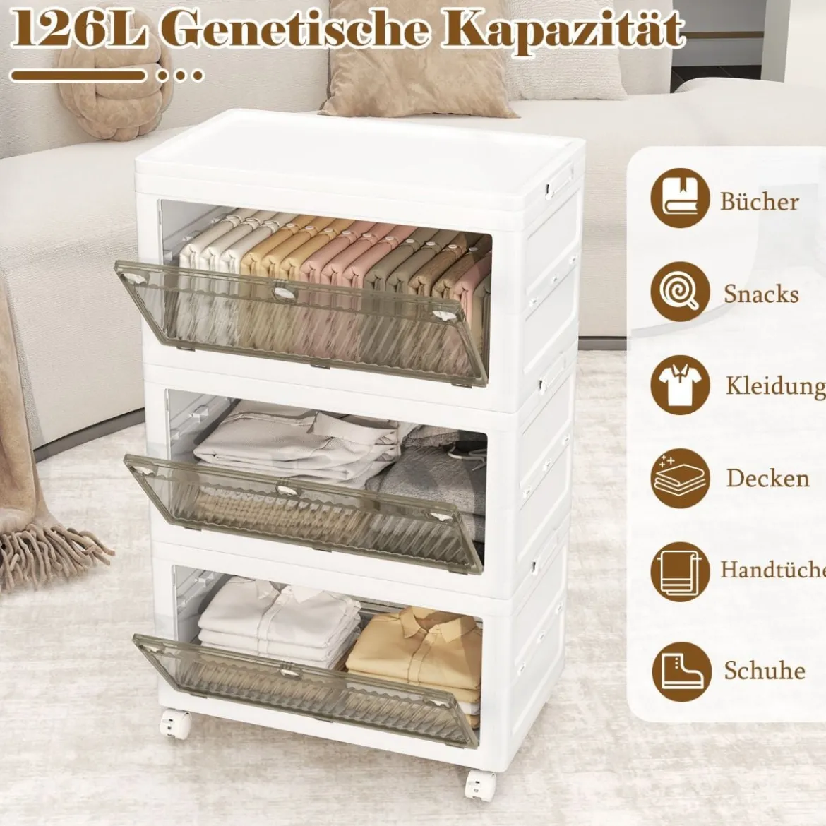 Aufbewahrungsbox mit Deckel Stapelboxen faltbar Aufbewahrungsbehälter mit Zweiweg-Türen 3/4-stufig