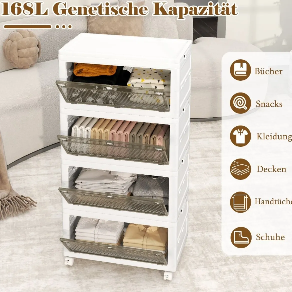 Aufbewahrungsbox mit Deckel Stapelboxen faltbar Aufbewahrungsbehälter mit Zweiweg-Türen 3/4-stufig