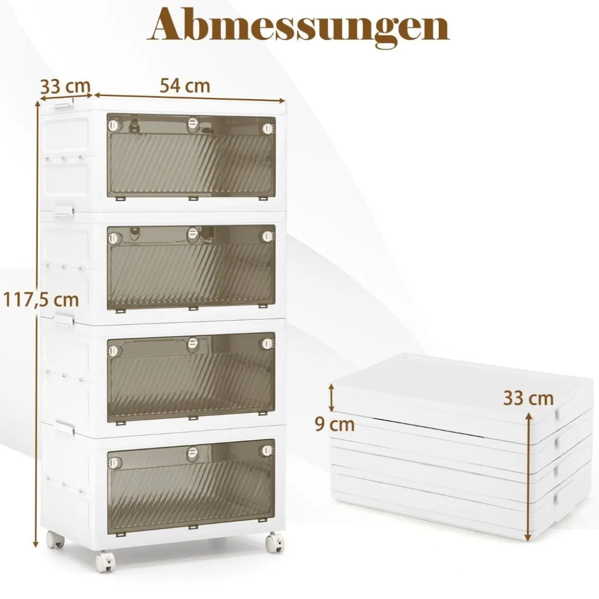 Aufbewahrungsbox mit Deckel Stapelboxen faltbar Aufbewahrungsbehälter mit Zweiweg-Türen 3/4-stufig