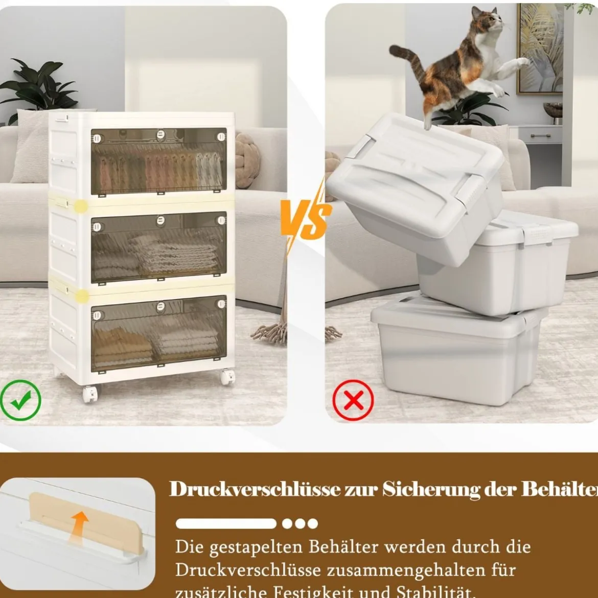 Aufbewahrungsbox mit Deckel Stapelboxen faltbar Aufbewahrungsbehälter mit Zweiweg-Türen 3/4-stufig