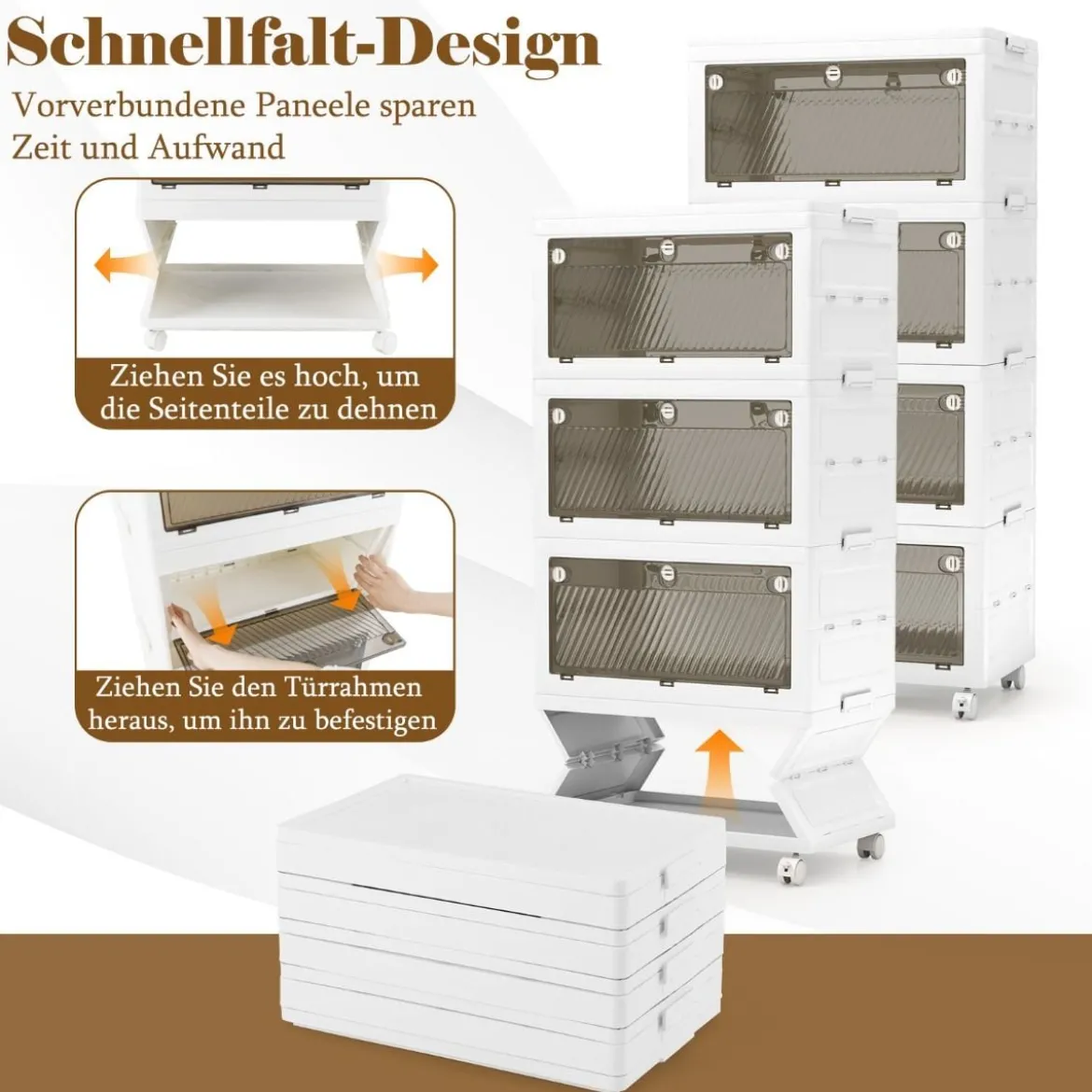 Aufbewahrungsbox mit Deckel Stapelboxen faltbar Aufbewahrungsbehälter mit Zweiweg-Türen 3/4-stufig