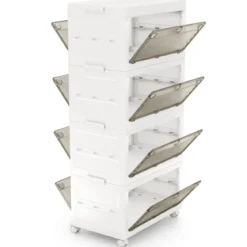 Aufbewahrungsbox mit Deckel Stapelboxen faltbar Aufbewahrungsbehälter mit Zweiweg-Türen 3/4-stufig
