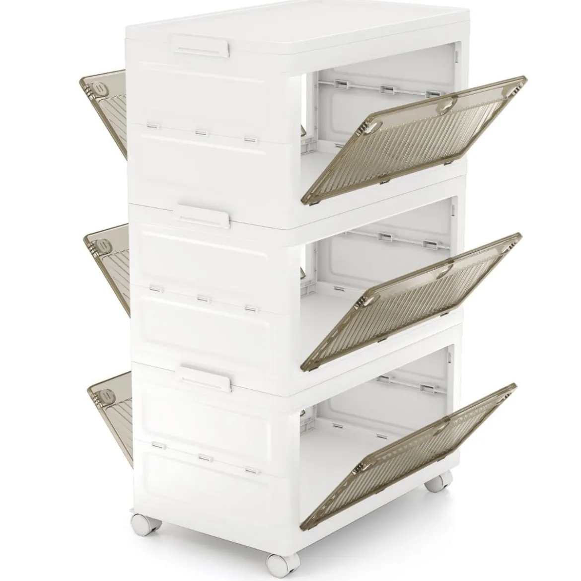 Aufbewahrungsbox mit Deckel Stapelboxen faltbar Aufbewahrungsbehälter mit Zweiweg-Türen 3/4-stufig