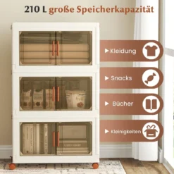 Aufbewahrungsbox mit Deckel & Rollen & Transparenten Türen Faltbare Stapelboxen Kunststoffbox