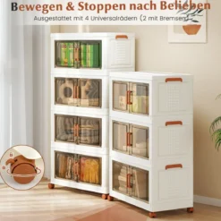 Aufbewahrungsbox mit Deckel & Rollen & Transparenten Türen Faltbare Stapelboxen Kunststoffbox