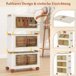 Aufbewahrungsbox mit Deckel & Rollen & Transparenten Türen Faltbare Stapelboxen Kunststoffbox