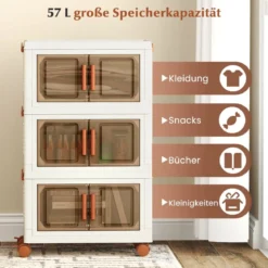 Aufbewahrungsbox mit Deckel & Rollen & Transparenten Türen Faltbare Stapelboxen Kunststoffbox
