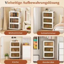 Aufbewahrungsbox mit Deckel & Rollen & Transparenten Türen Faltbare Stapelboxen Kunststoffbox