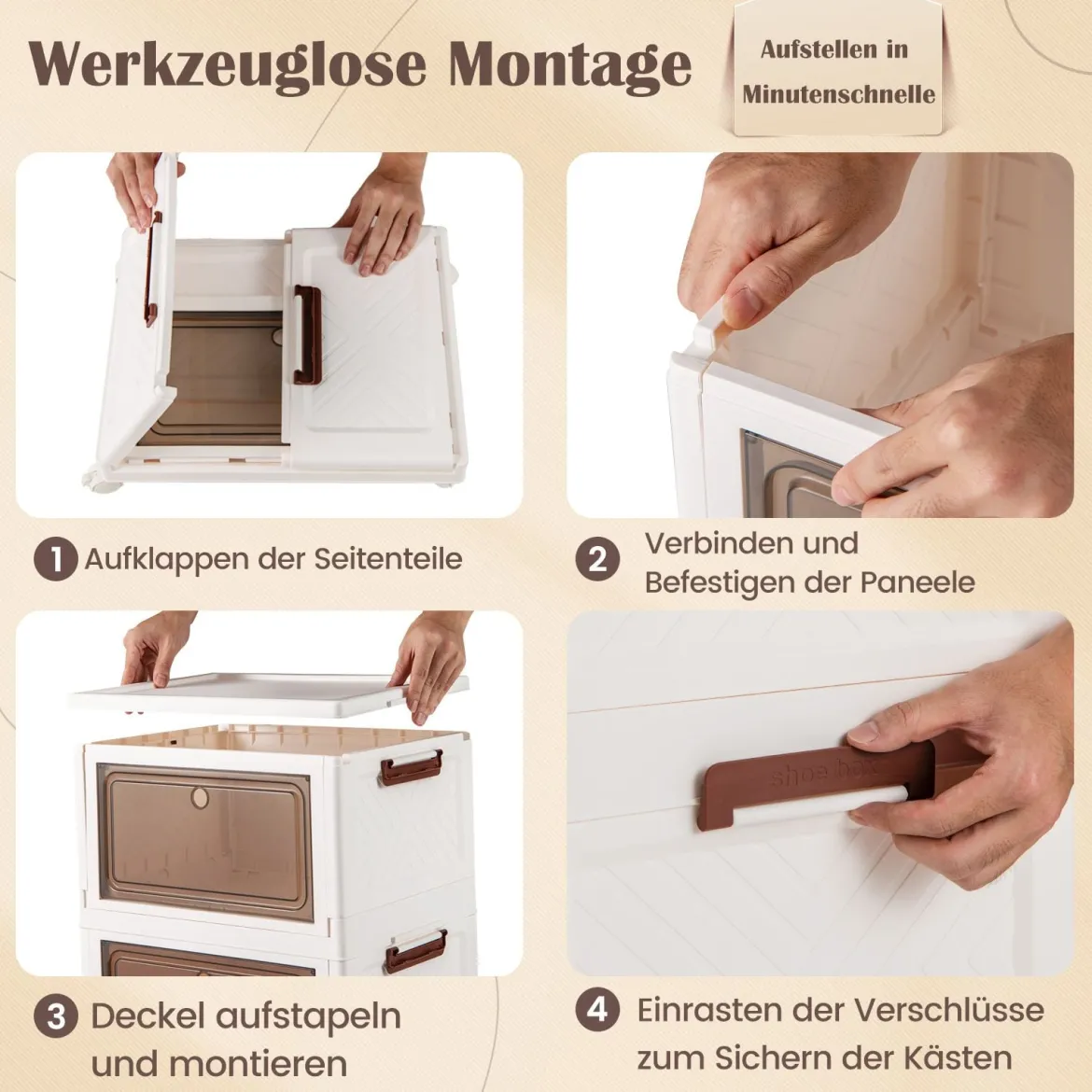 Aufbewahrungsbox mit Deckel faltbar Boxen Aufbewahrung 3er Set Kunststoffbox stapelbar Weiß (75 L)