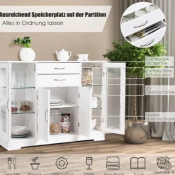 Aufbewahrungsschrank aus Holz mit gehärteten Glastüren und Schubladen Weiß