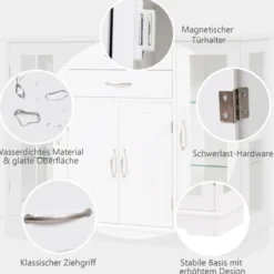 Aufbewahrungsschrank aus Holz mit gehärteten Glastüren und Schubladen Weiß