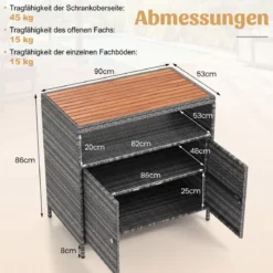 Aufbewahrungsschrank aus Rattan mit Arbeitsplatte aus Akazienholz & Offenes Fach