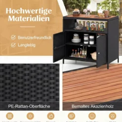 Aufbewahrungsschrank aus Rattan mit Arbeitsplatte aus Akazienholz & Offenes Fach