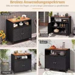 Aufbewahrungsschrank aus Rattan mit Arbeitsplatte aus Akazienholz & Offenes Fach