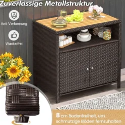 Aufbewahrungsschrank aus Rattan mit Arbeitsplatte aus Akazienholz & Offenes Fach